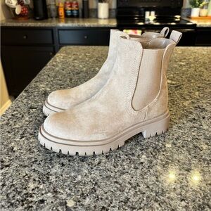 Old Navy Beige Suede Chelsea Ankle Boots